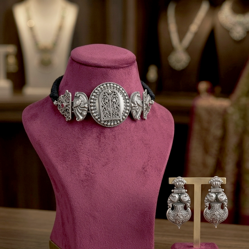 Traditional Antique Silver Choker Set